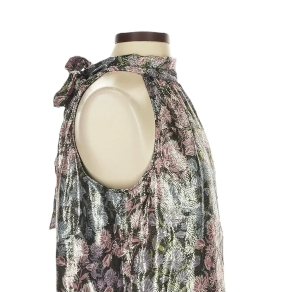 J.Crew Collection Tie-Neck Top XS Metallic Floral Shimmer Party Holiday NWT $128